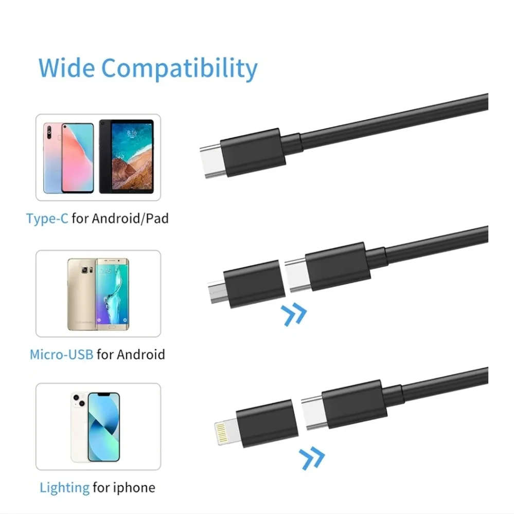 Endoscope Camera With Light Borescope With 6 LED Lights 9.8ft Semi Rigid Snake